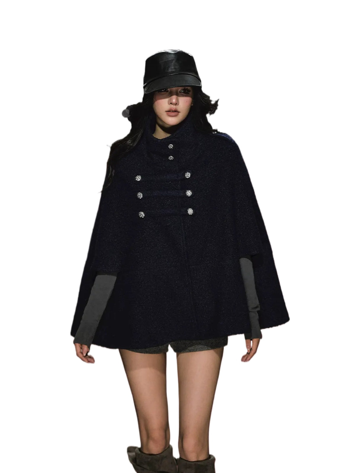 Napoleonic Double-Breasted Stand Collar Cape Coat