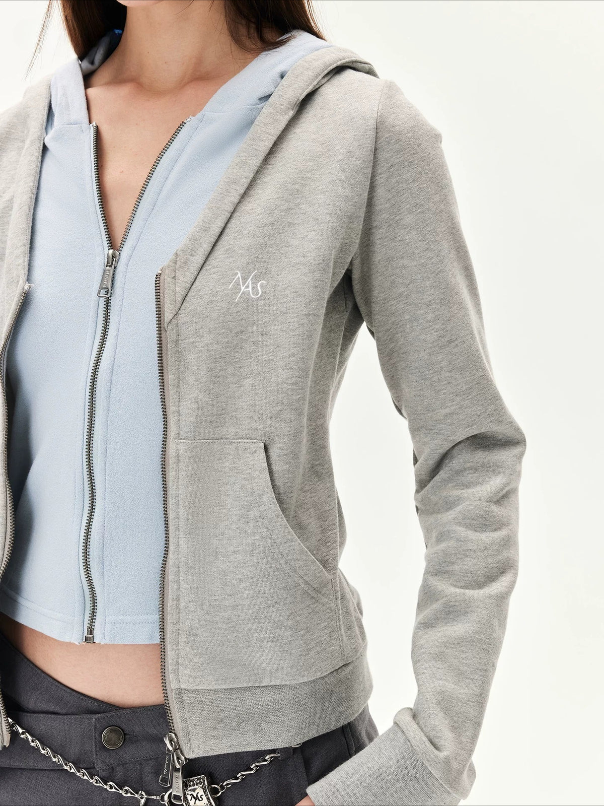Contrast Double-Placket Hoodie
