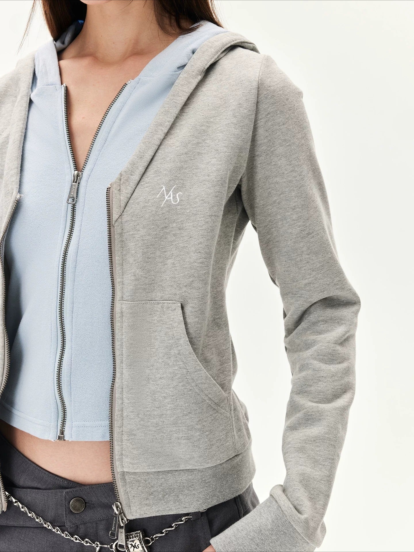 Contrast Double-Placket Hoodie