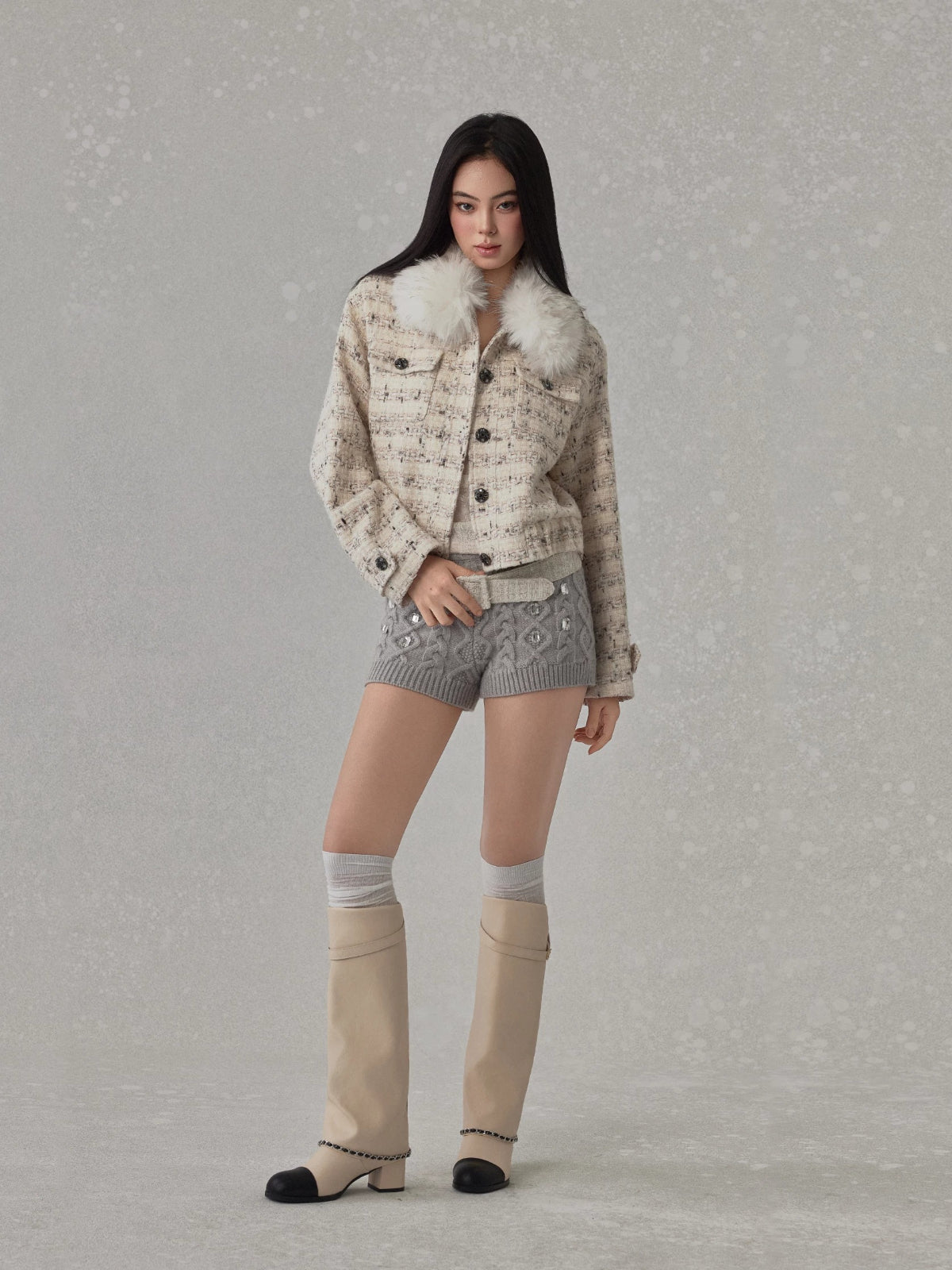 Tweed Fur Collar Jacket