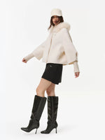 Shearling Collar Wool Cashmere Cape Coat