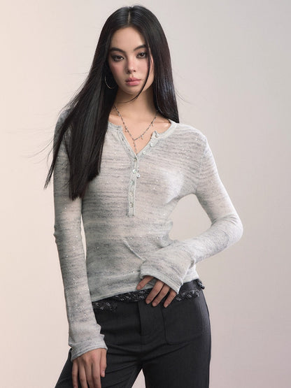 Sparkle Henley Knit Top