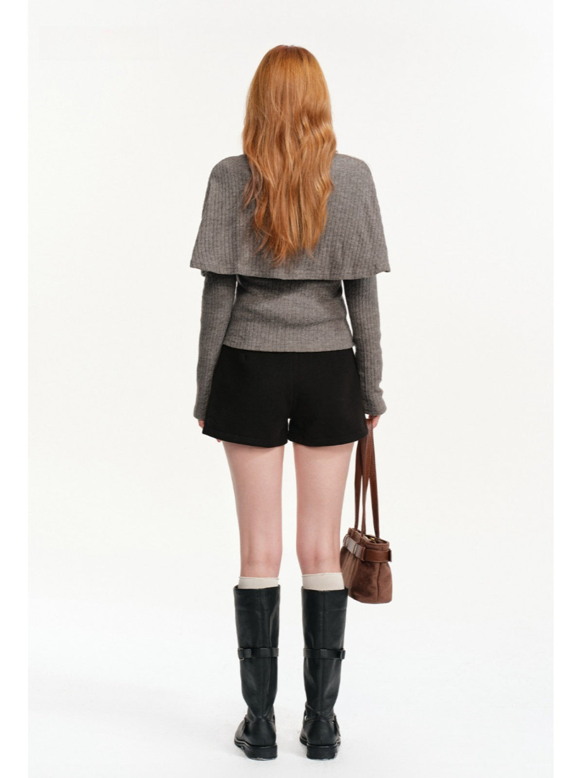 Contrast Collar Cable Knit Cape