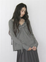 Square Neck Bow Striped Top