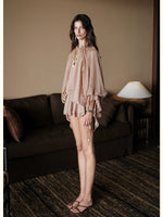 Textured Rope Lantern Sleeve Dress
