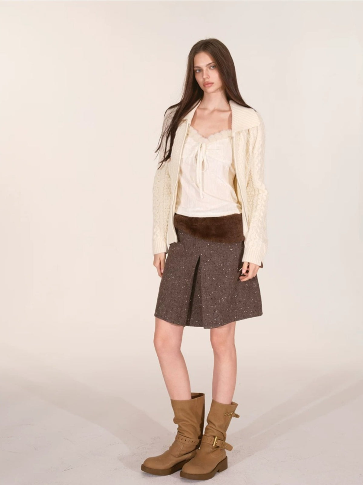 Speckled Faux Fur A-Line Skirt