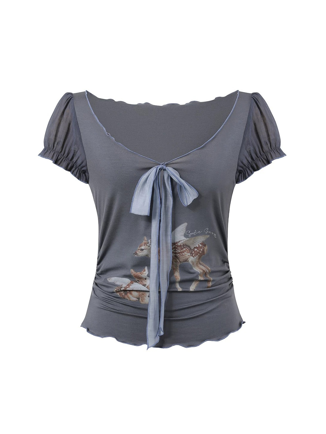 Lyocell Deer Ribbon Print Top