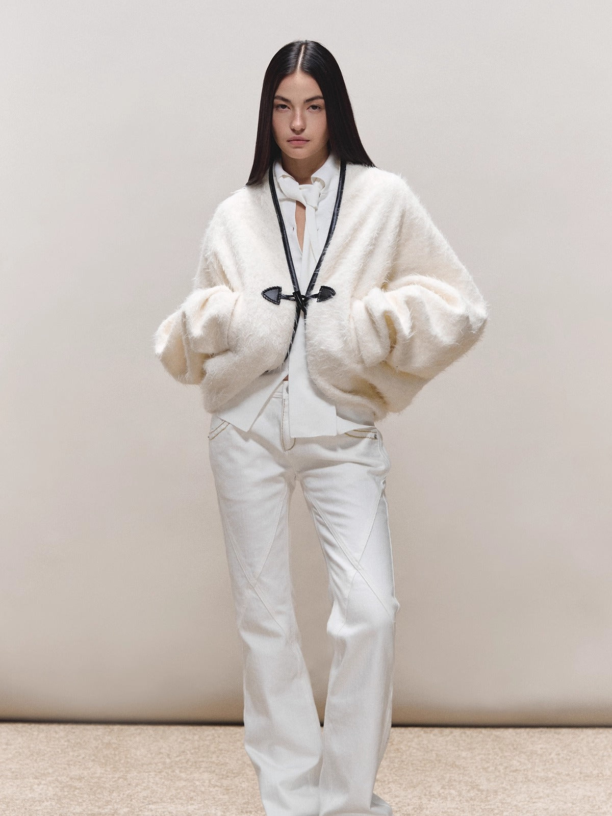 Toggle Trim Diamond-Stitch Wool Coat