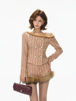 Tweed Trim Asymmetric Jacket & Shorts Set