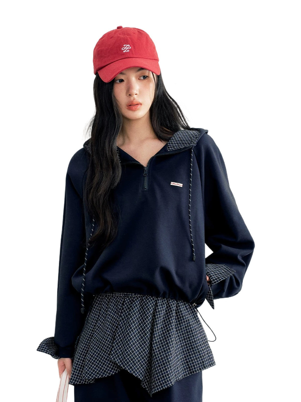 Plaid Half Zip Hoodie &amp; Pants Set