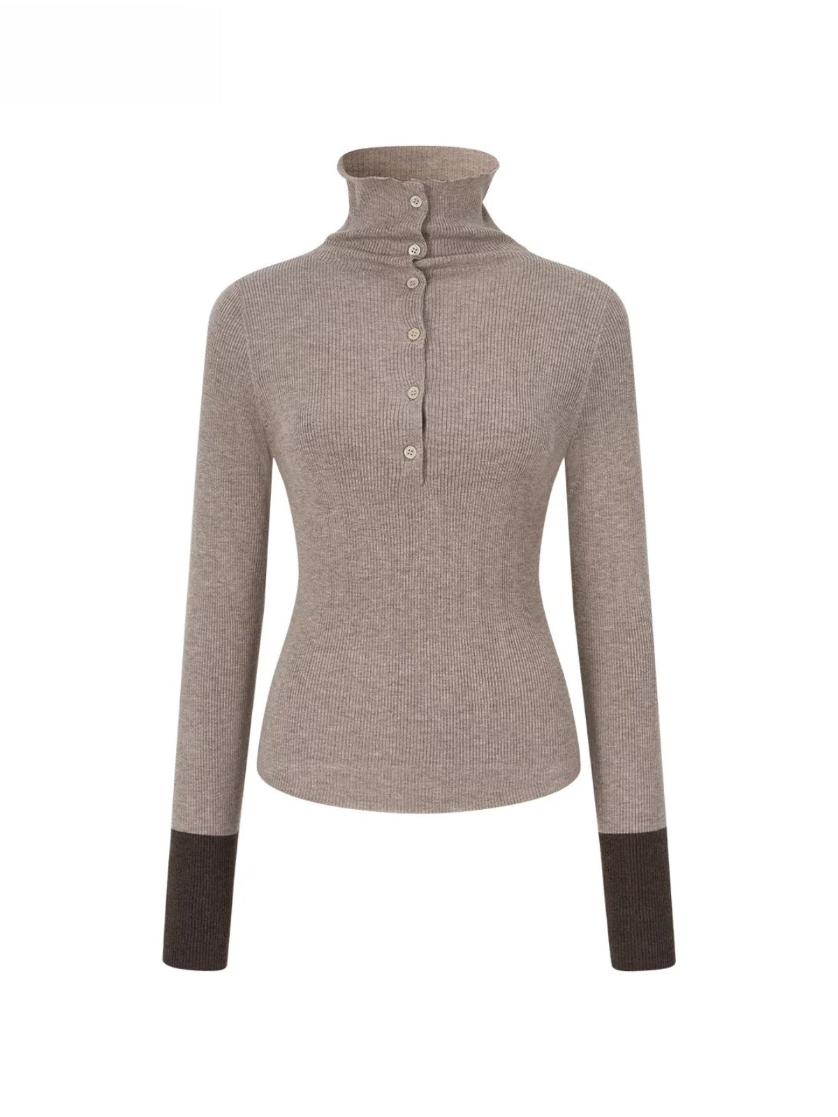 Contrast Cuff Button Neck Sweater