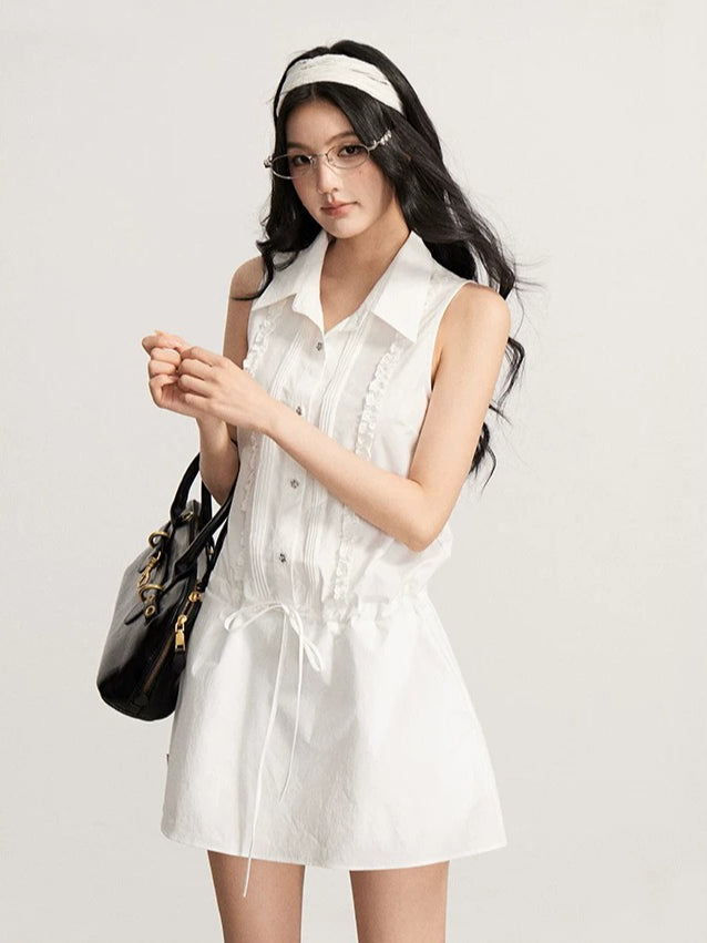 White Lace Tie Shirt Dress