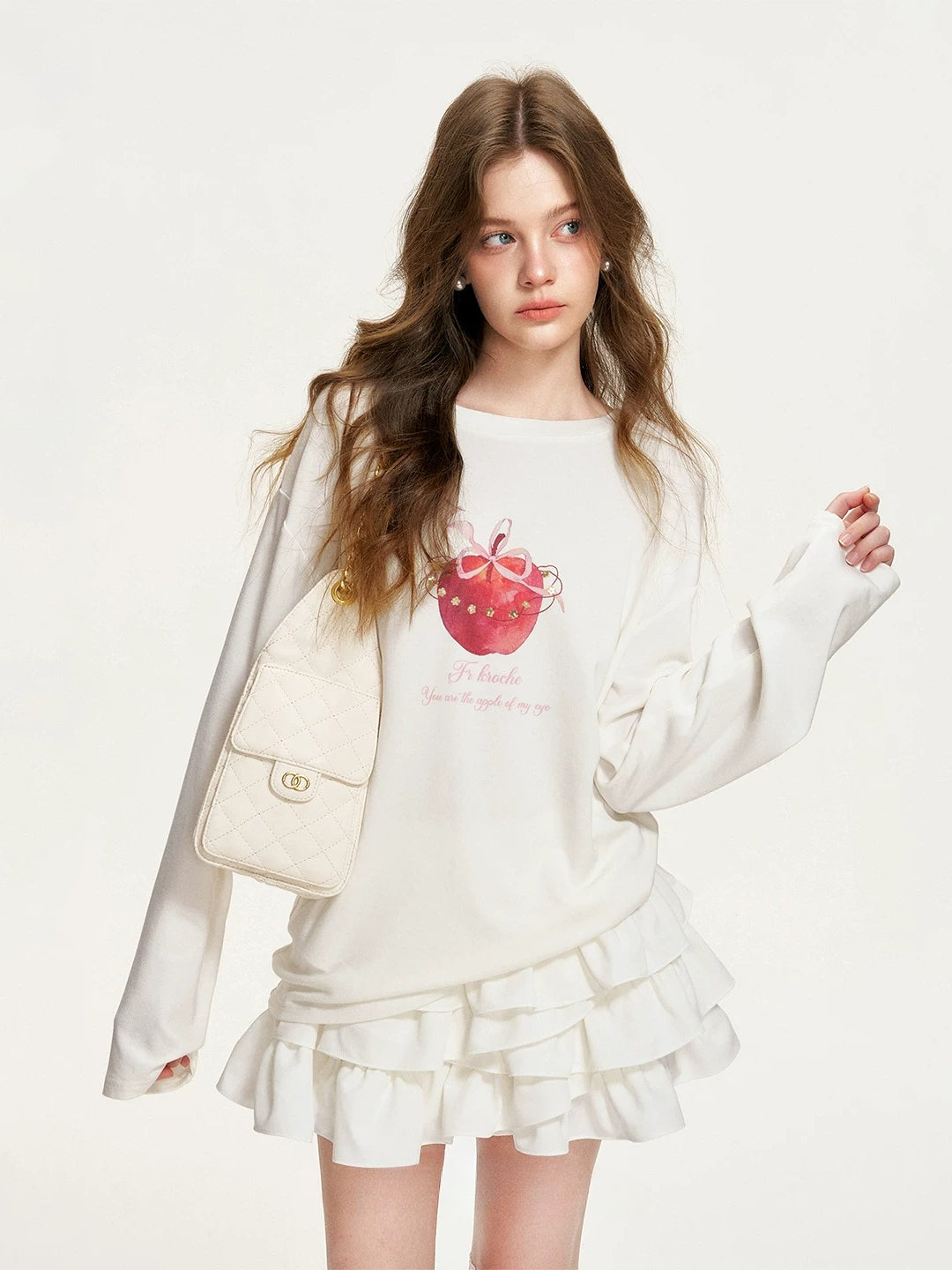 Apple Printed Bow Sequin T-Shirt