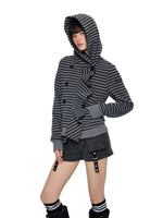 Striped Hooded Patchwork Cardigan