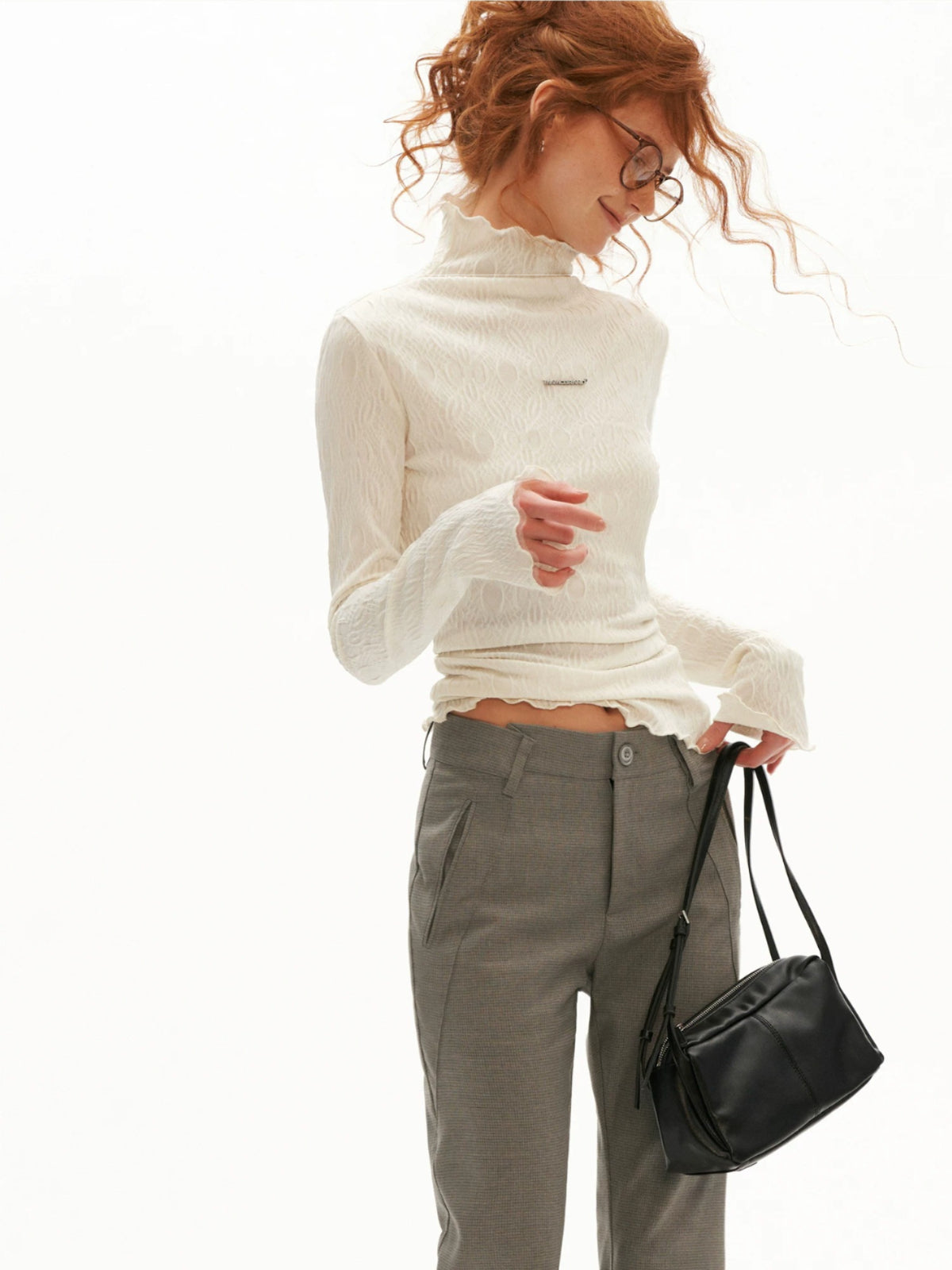 Mock Neck Lettuce-Edge Top