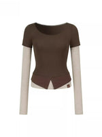 Colorblock Faux Layered Long Sleeve Tee