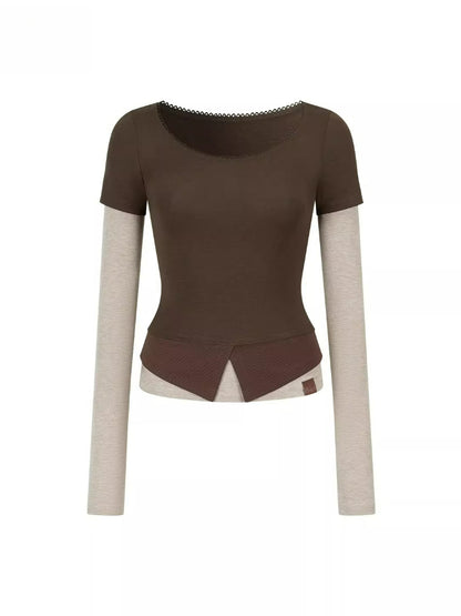 Colorblock Faux Layered Long Sleeve Tee