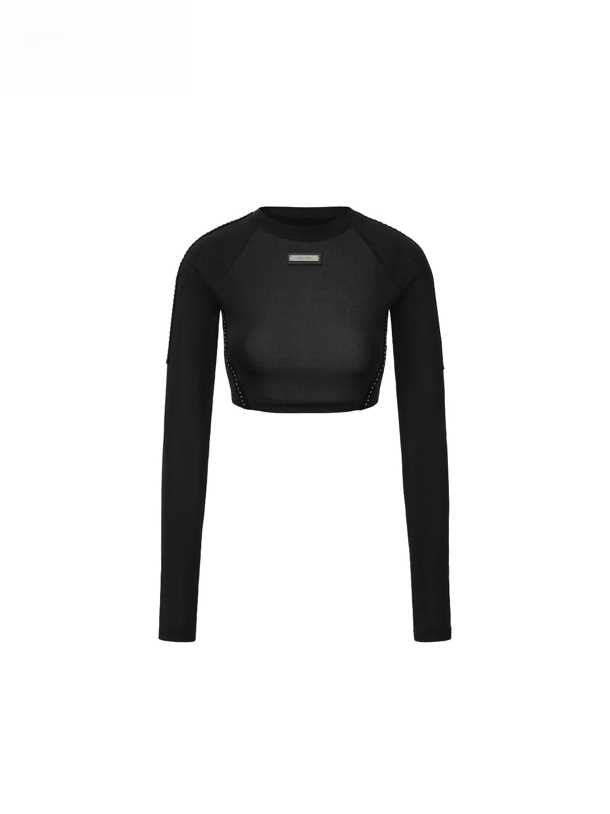 Studded Contrast Stitch Cropped Top