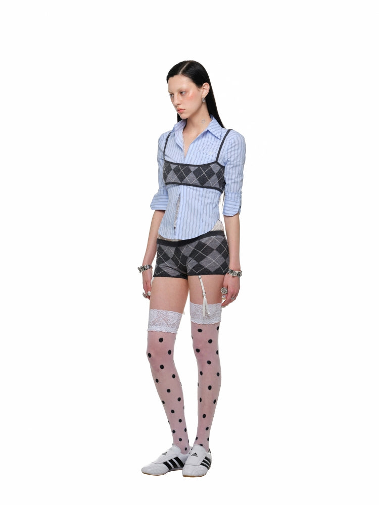 Diamond Pattern Knitted Top & Shorts Set