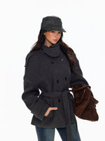 Wool Double Breasted Belted Short Coat