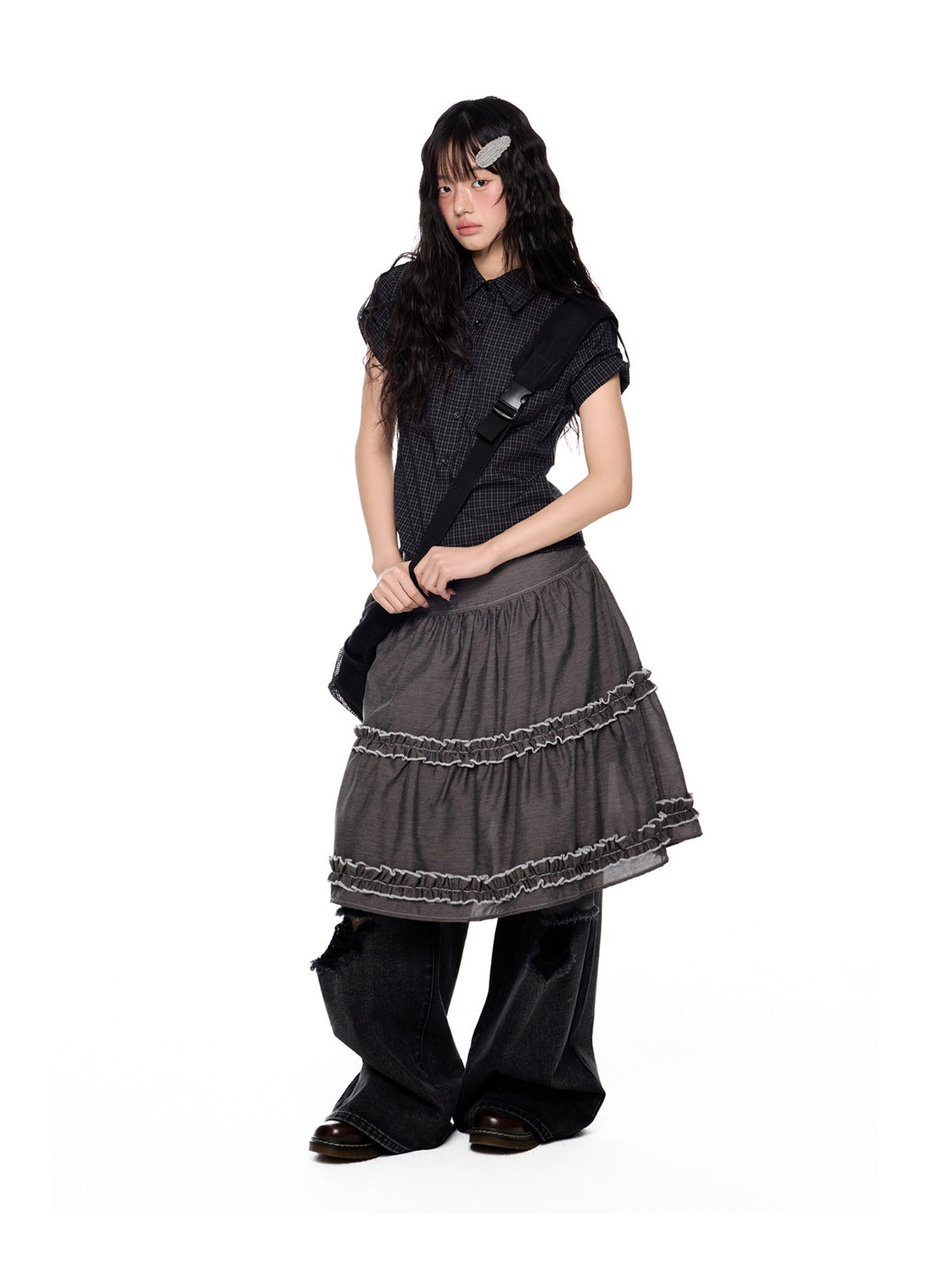 Ruffle Layered Midi Skirt