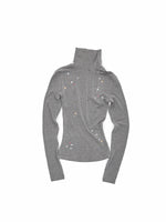 Rhinestone Lyocell Wool Turtleneck Top