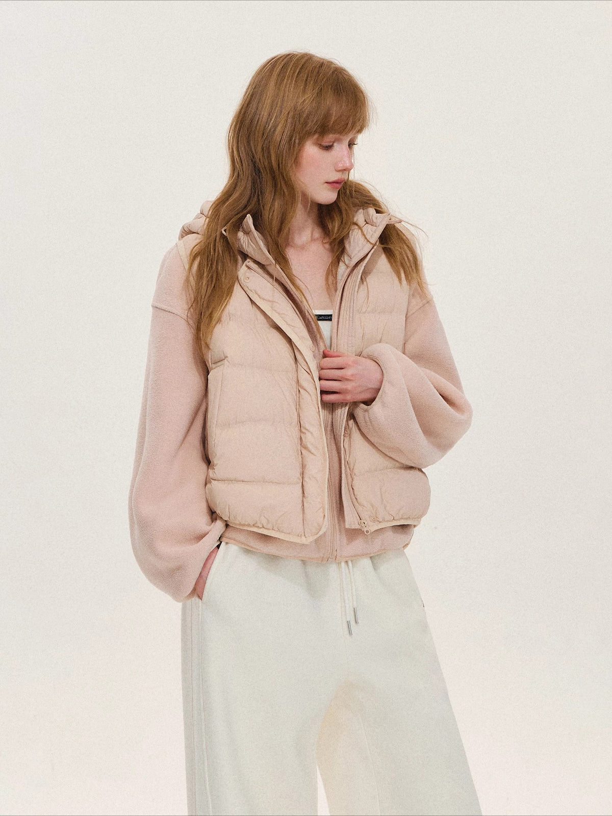 Hooded Fleece Down Vest Two-Piece Set