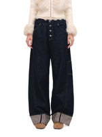 Indigo Button Front Wide-Leg Jeans