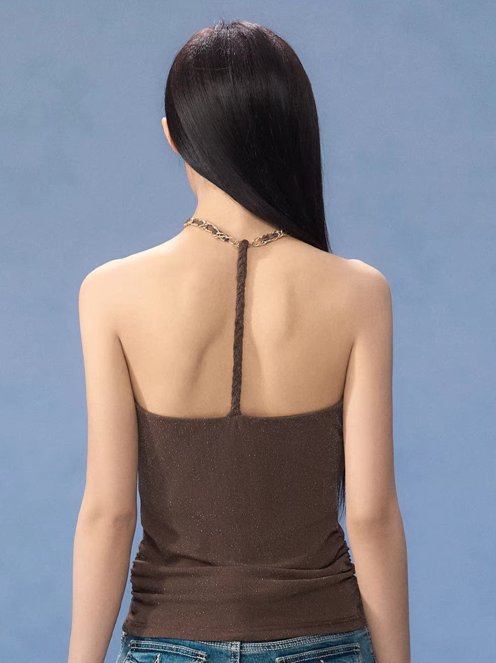 Metal Ring Halter Mesh Camisole