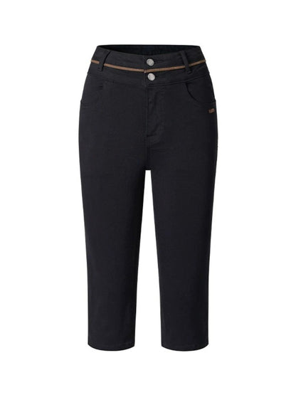 Contrast-Panel Capri Denim Shorts