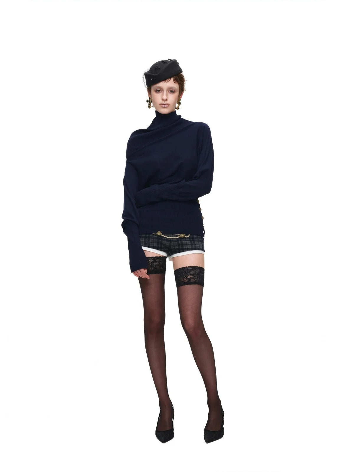 Asymmetric Turtleneck Knit Sweater