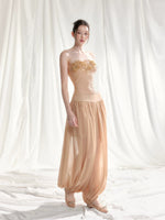 Floral Appliqué Bustier & Mesh Pants Set