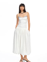 Color - Block Splicing Strappy Puff Dress