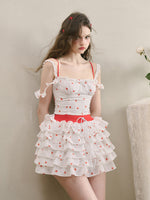 White Tomato Print Layered Skirt