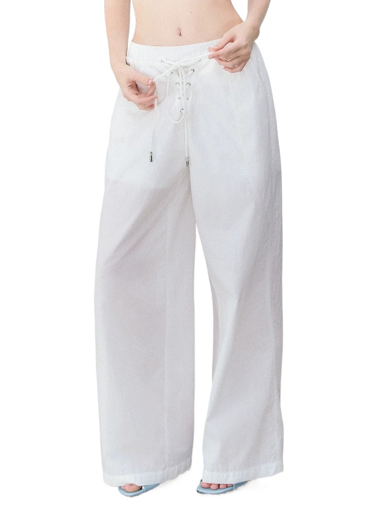 Beige Drawstring Straight Pants