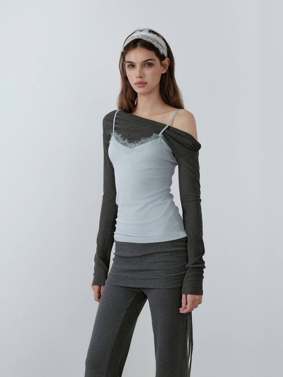 Lace Contrast Layered Top