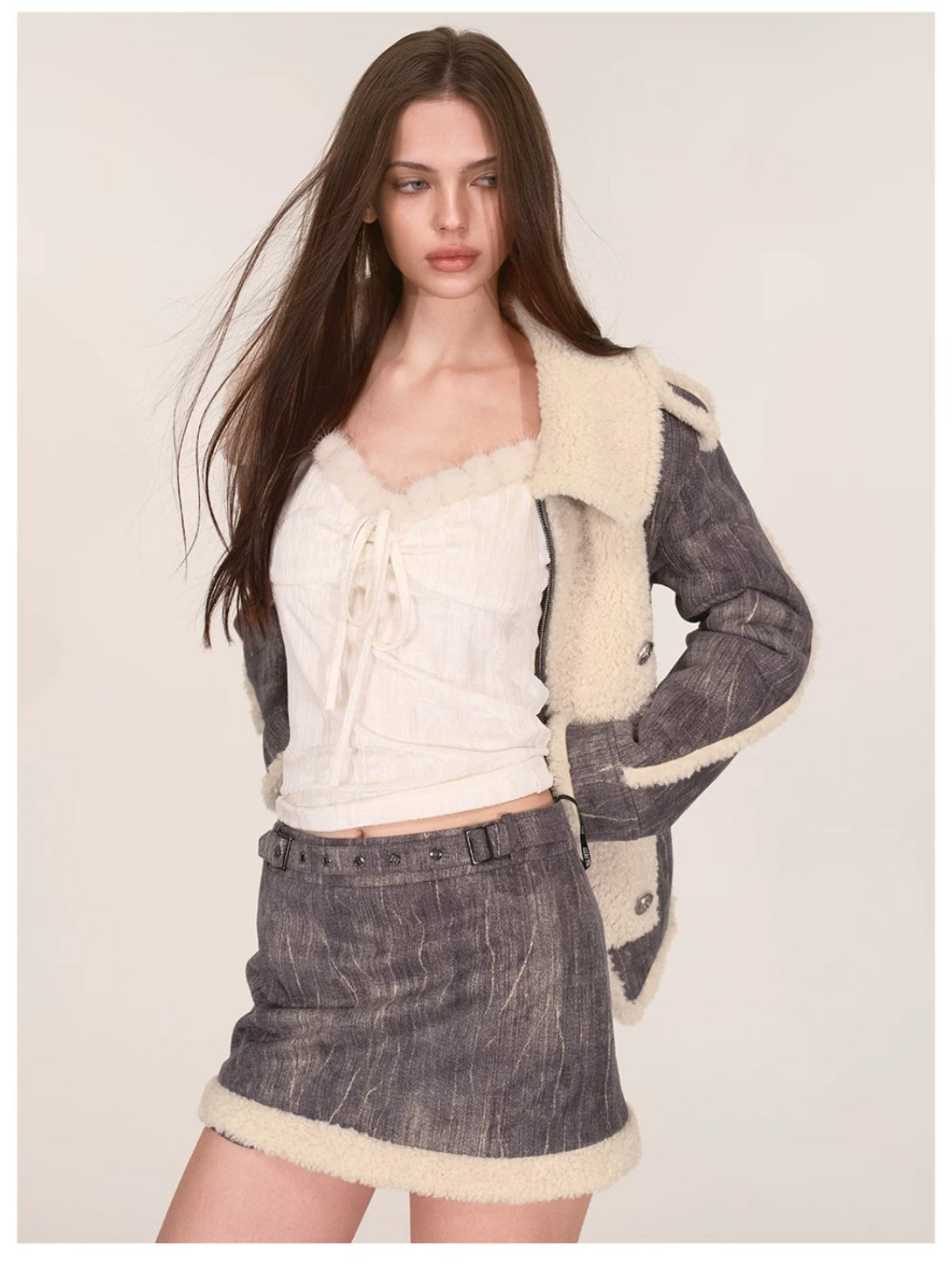 Velvet Fur-Trimmed Tie Front Camisole