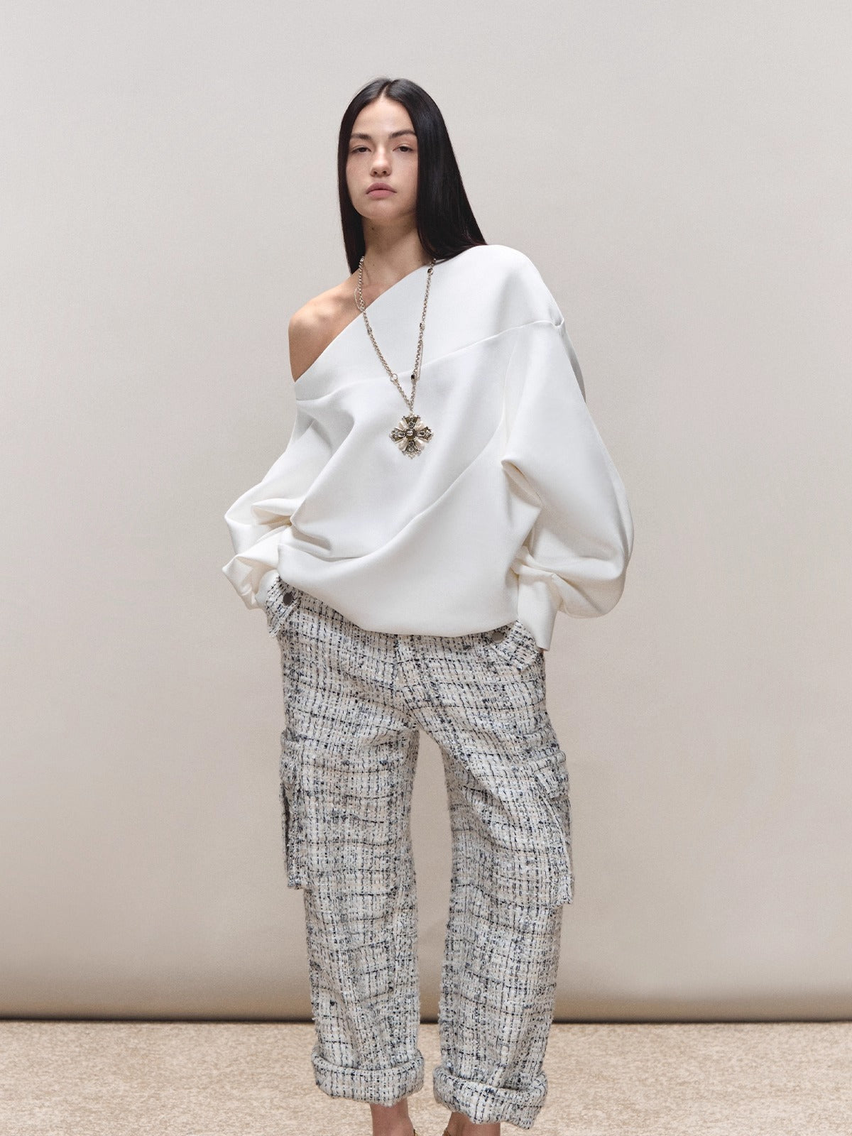 Asymmetric Off-Shoulder Oversized Sweatshirt