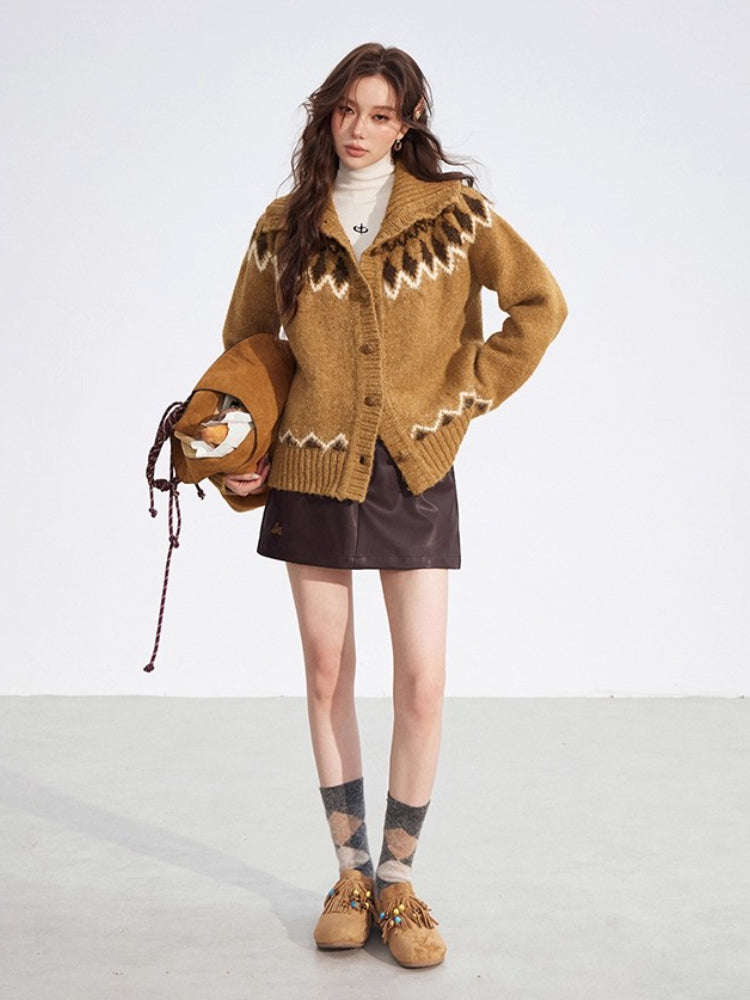 Coffee Fair Isle Collar Sweater