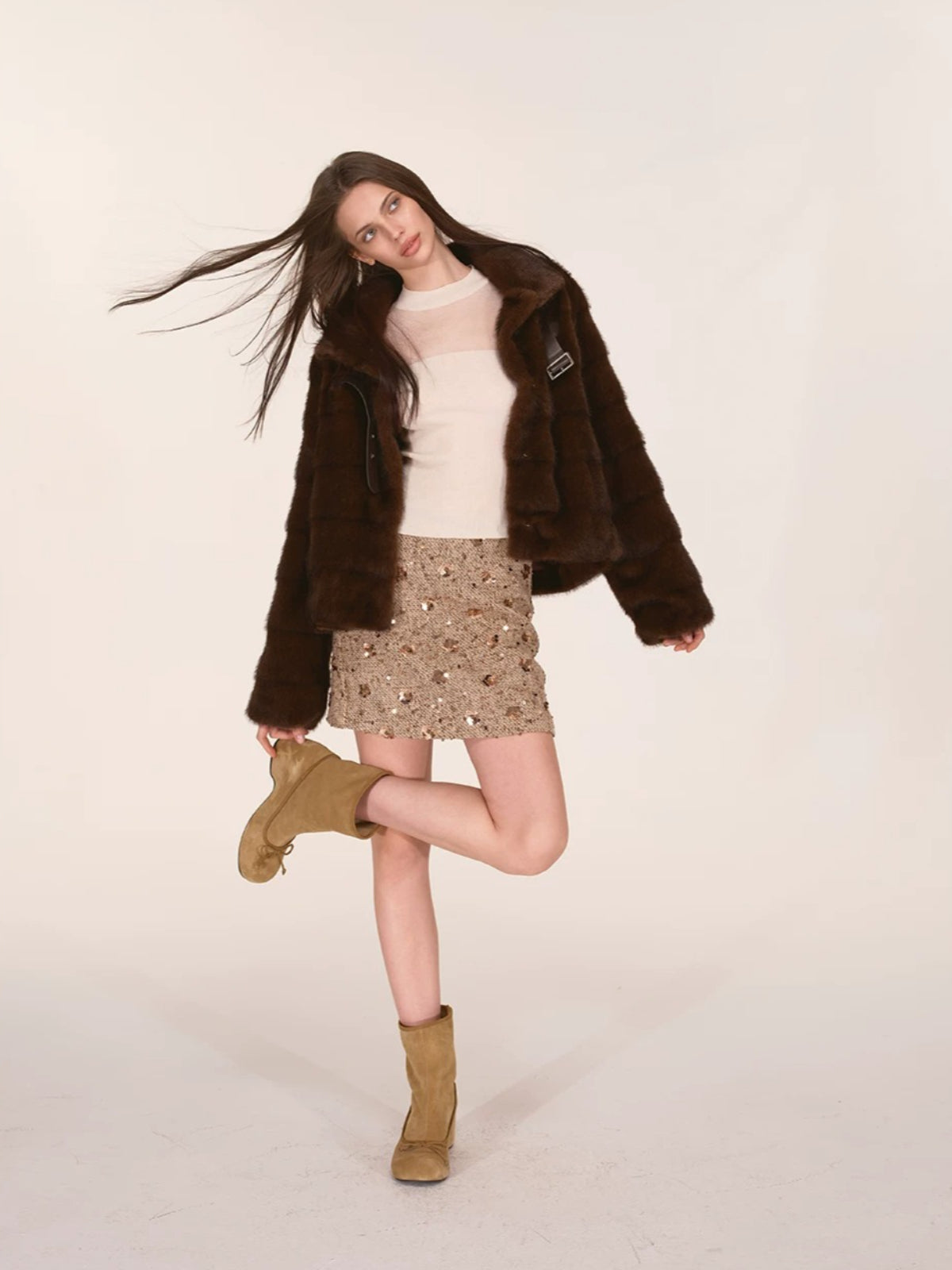 Vintage Faux Mink Fur Buckle Jacket