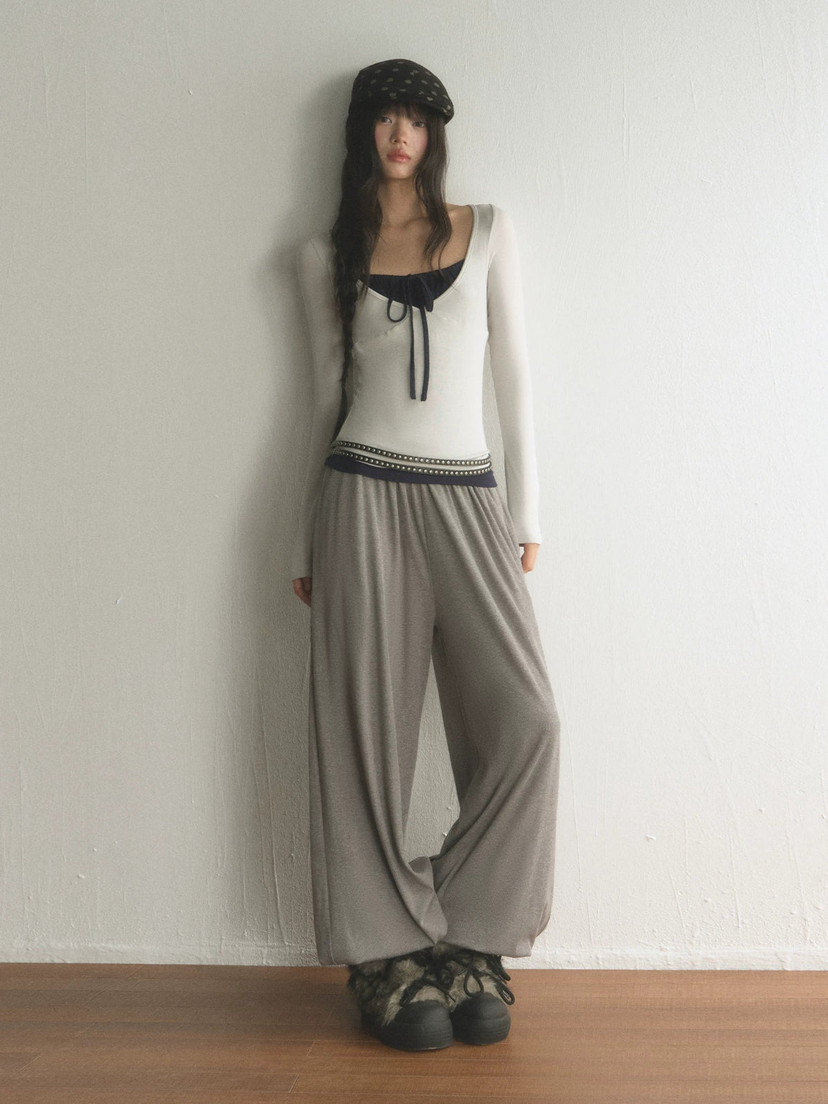 Lace Trim High Waisted Balloon Pants