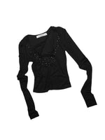 Deep V-Neck Studded Rhinestone Top
