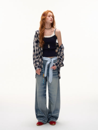Blue Beaded Washed Denim Pants