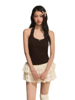 Lace Polka Dot Halter Camisole Top