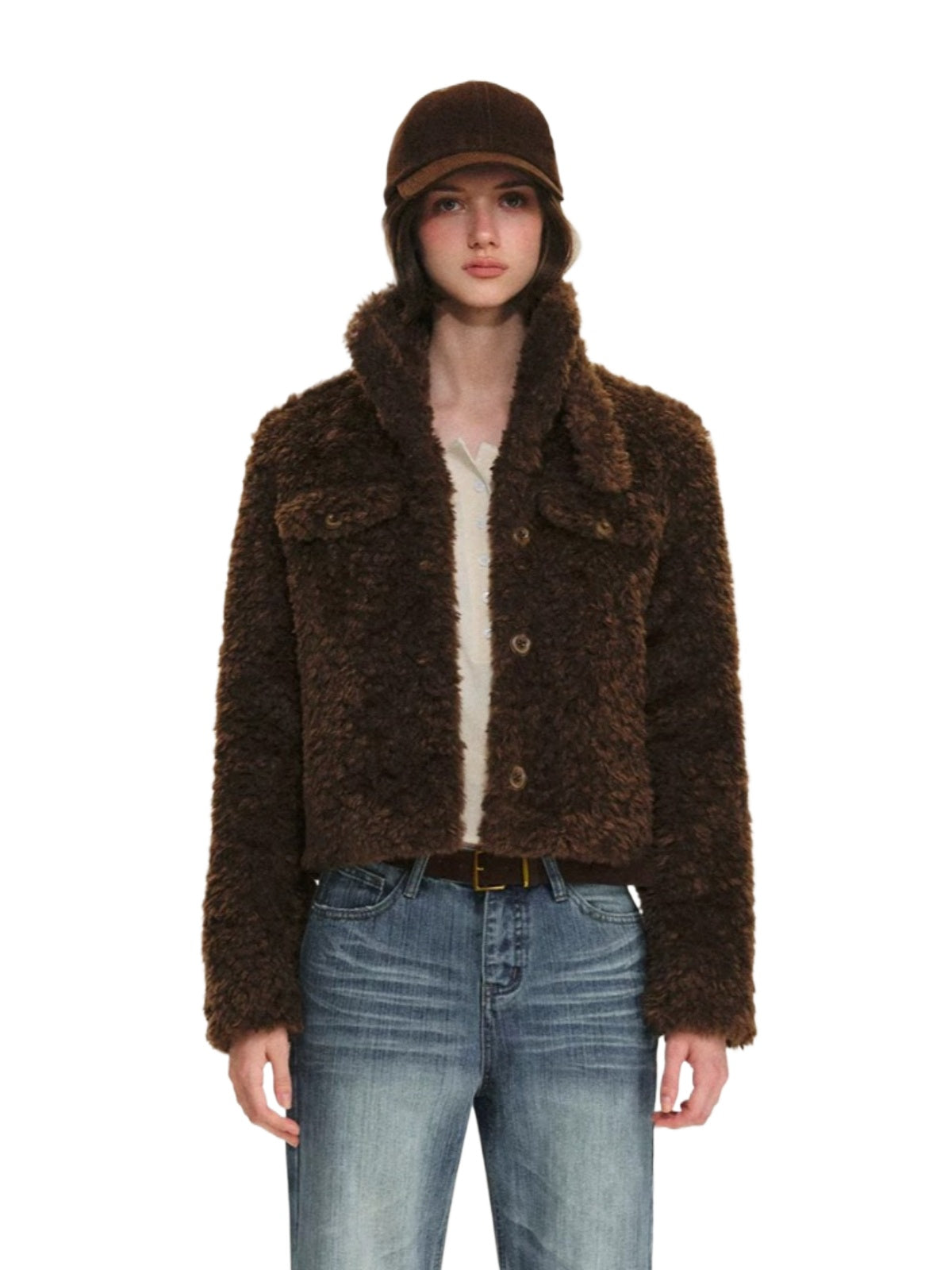 Vintage Cropped Plush Collar Coat