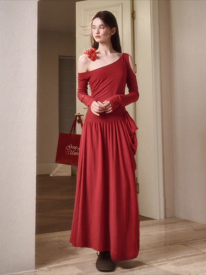 Berry Glaze Off-Shoulder Knit Maxi Dress
