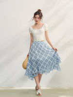 White Square Neck Embroidered Puff Sleeve Shirt