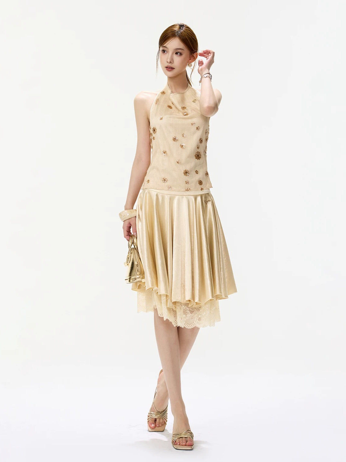 Lace Satin A-Line Skirt