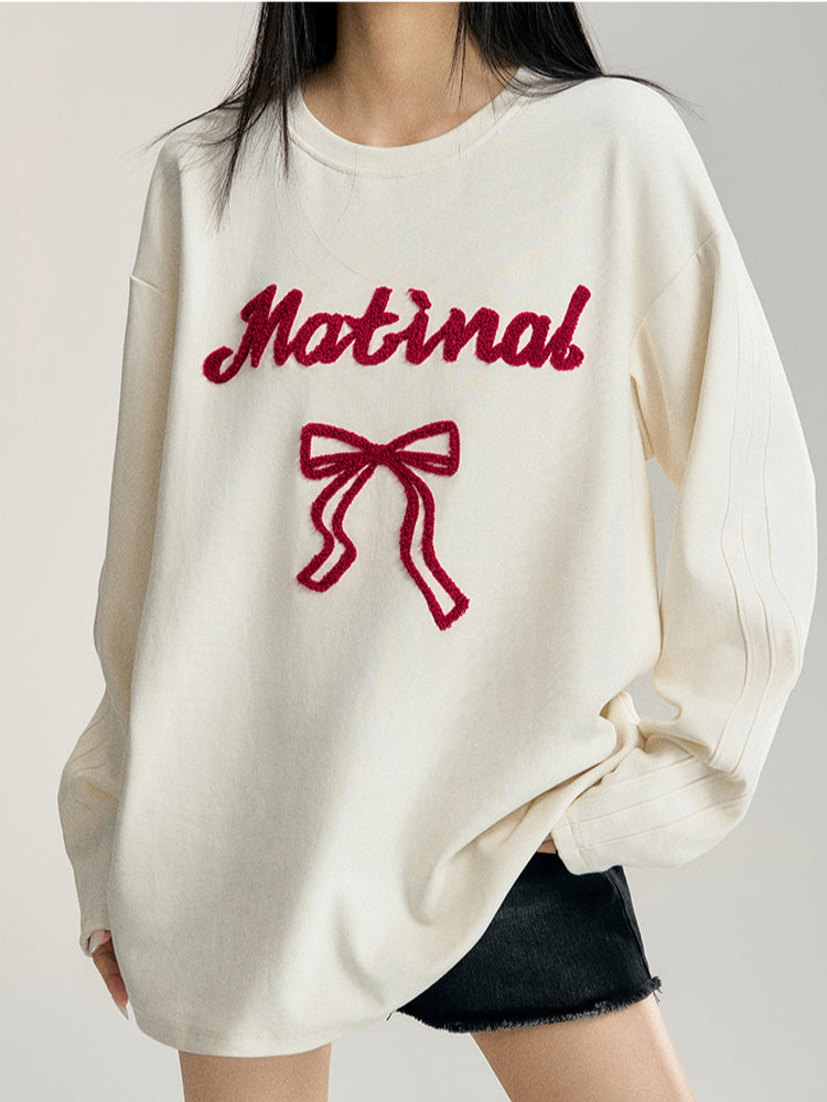Off-white &amp; Purple Bow Embroidered Crewneck T-Shirt