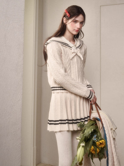 White Philosophy Wool Cloud Cable-Knit Cardigan &amp; Skirt Set